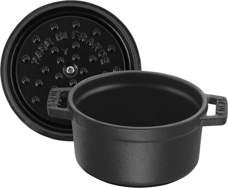 STAUB Cast Iron Dutch Oven 0.5-qt Round Cocotte, Made in France, Serves 1, Matte Black - Image 4
